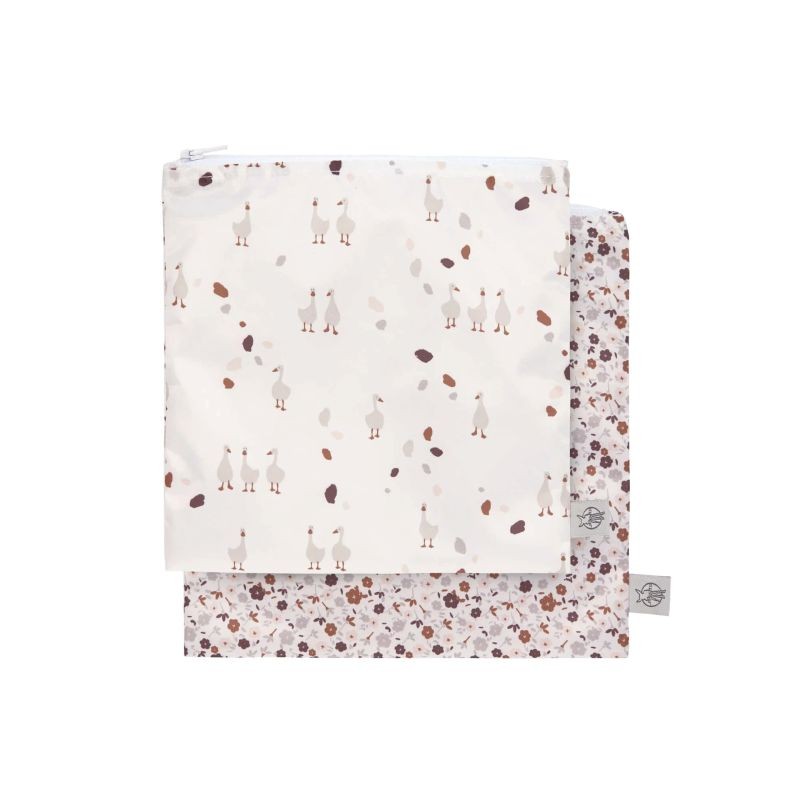 Lot de 2 pochettes à snack 'Oies/Fleurs'